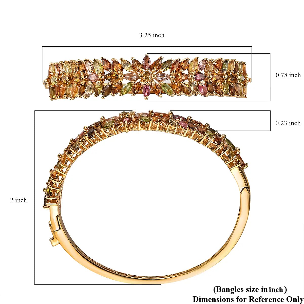 Multi-Tourmaline Bangle Bracelet in Vermeil Yellow Gold Over Sterling Silver (6.50 In) 10.10 ctw