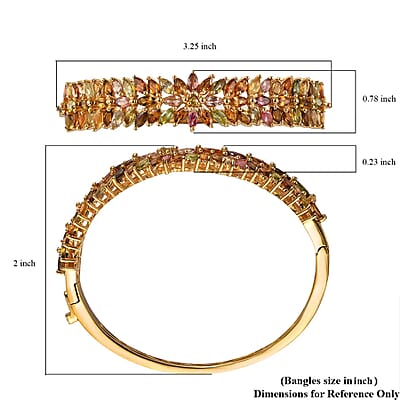 Multi-Tourmaline Bangle Bracelet in Vermeil Yellow Gold Over Sterling Silver (6.50 In) 10.10 ctw