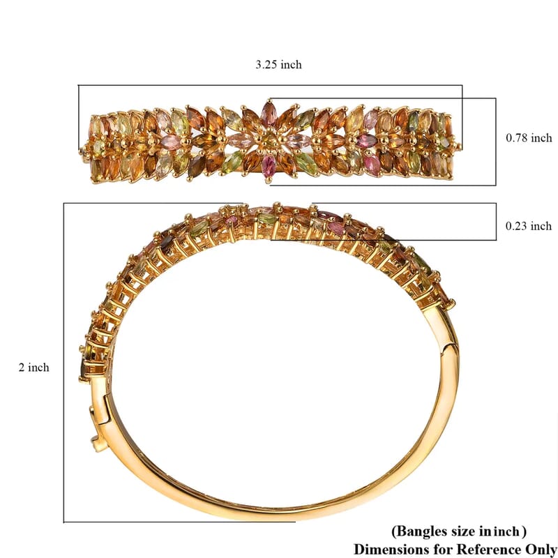 Multi-Tourmaline Bangle Bracelet in Vermeil Yellow Gold Over Sterling Silver (6.50 In) 10.10 ctw