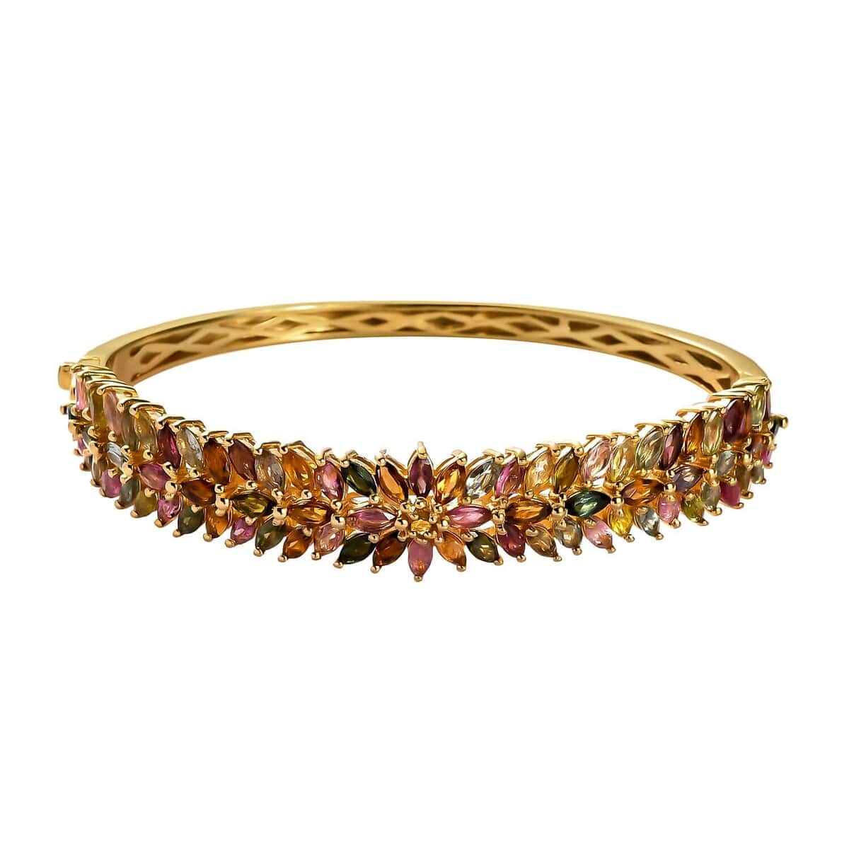 Multi-Tourmaline Bangle Bracelet in Vermeil Yellow Gold Over Sterling Silver (7.25 In) 11.40 ctw image number 0
