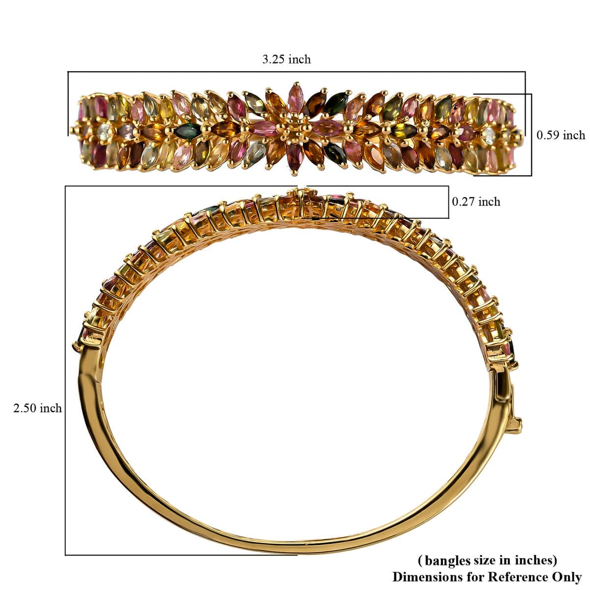 Multi-Tourmaline Bangle Bracelet in Vermeil Yellow Gold Over Sterling Silver (7.25 In) 11.40 ctw image number 5