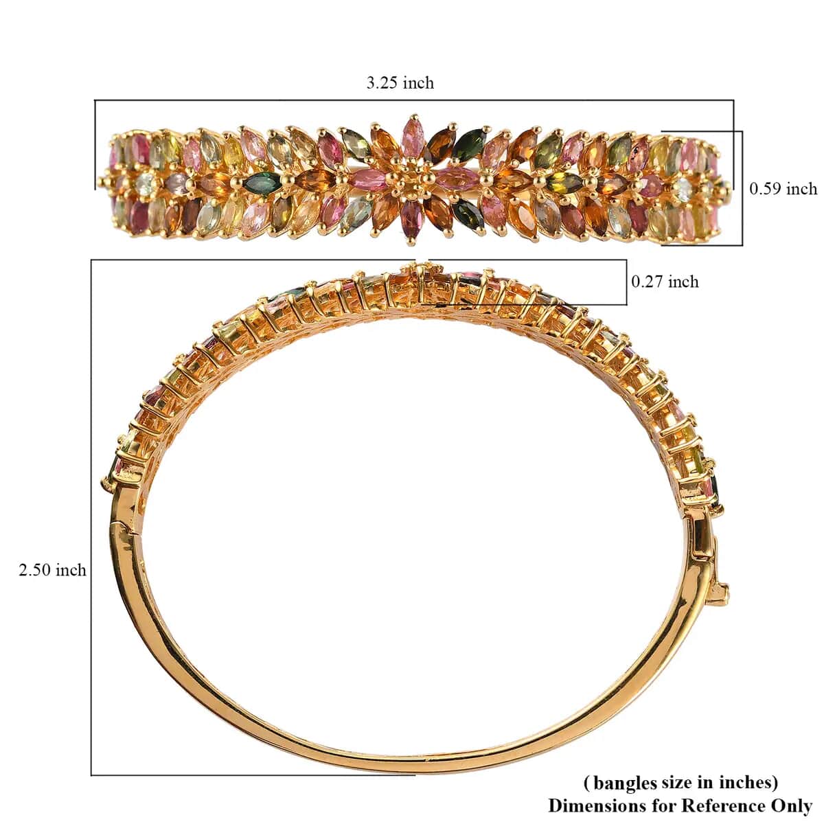 Multi-Tourmaline Bangle Bracelet in Vermeil Yellow Gold Over Sterling Silver (7.25 In) 11.40 ctw image number 6