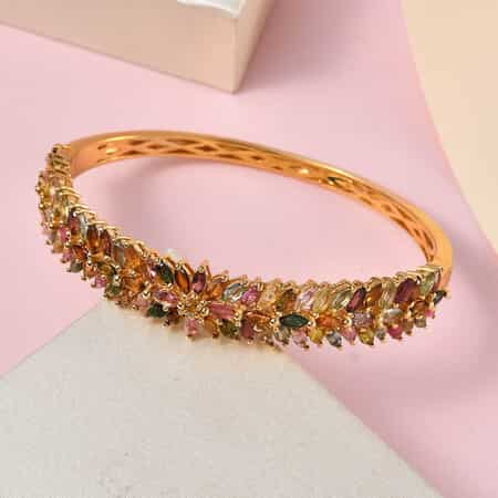 Multi-Tourmaline Bangle Bracelet in Vermeil Yellow Gold Over Sterling Silver (8 In) 11.40 ctw image number 1