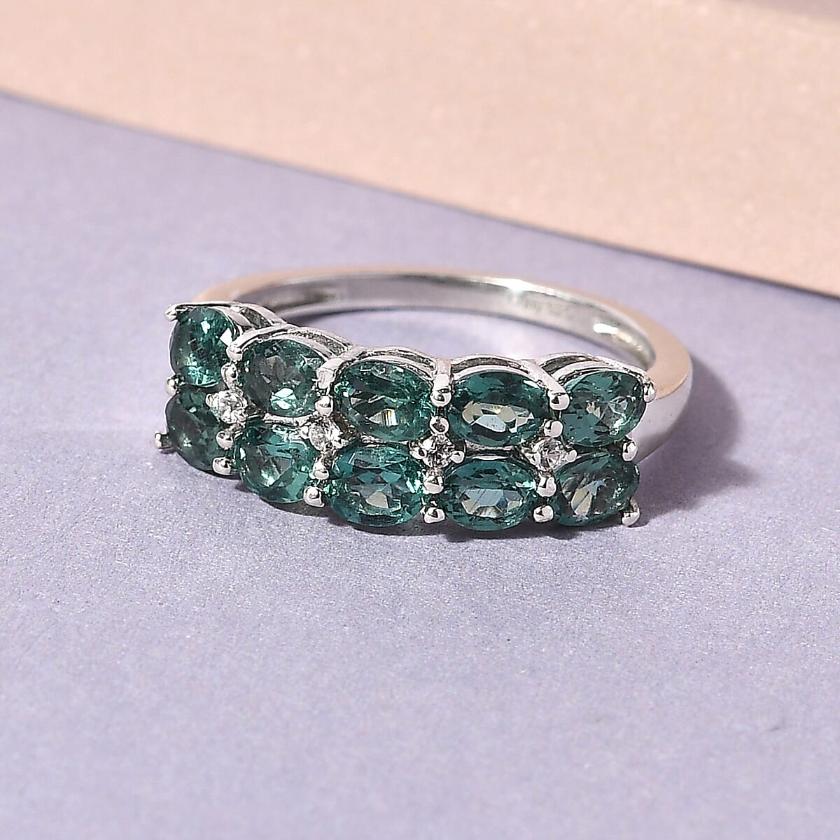 Indian Ocean Apatite and Natural White Zircon Half Eternity Double Row Band Ring in Platinum Over Sterling Silver (Size 9.0) 1.75 ctw image number 1