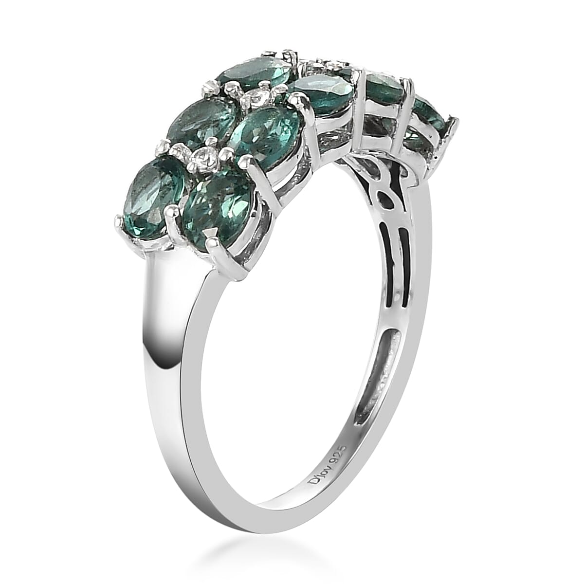 Indian Ocean Apatite and Natural White Zircon Half Eternity Double Row Band Ring in Platinum Over Sterling Silver (Size 9.0) 1.75 ctw image number 3