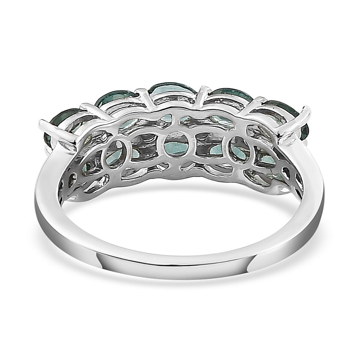 Indian Ocean Apatite and Natural White Zircon Half Eternity Double Row Band Ring in Platinum Over Sterling Silver (Size 9.0) 1.75 ctw image number 4