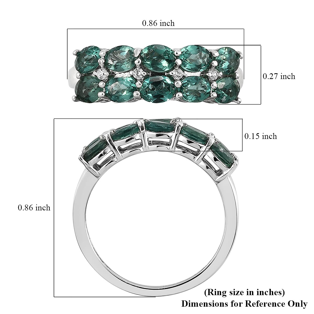 Indian Ocean Apatite and Natural White Zircon Half Eternity Double Row Band Ring in Platinum Over Sterling Silver (Size 9.0) 1.75 ctw image number 5