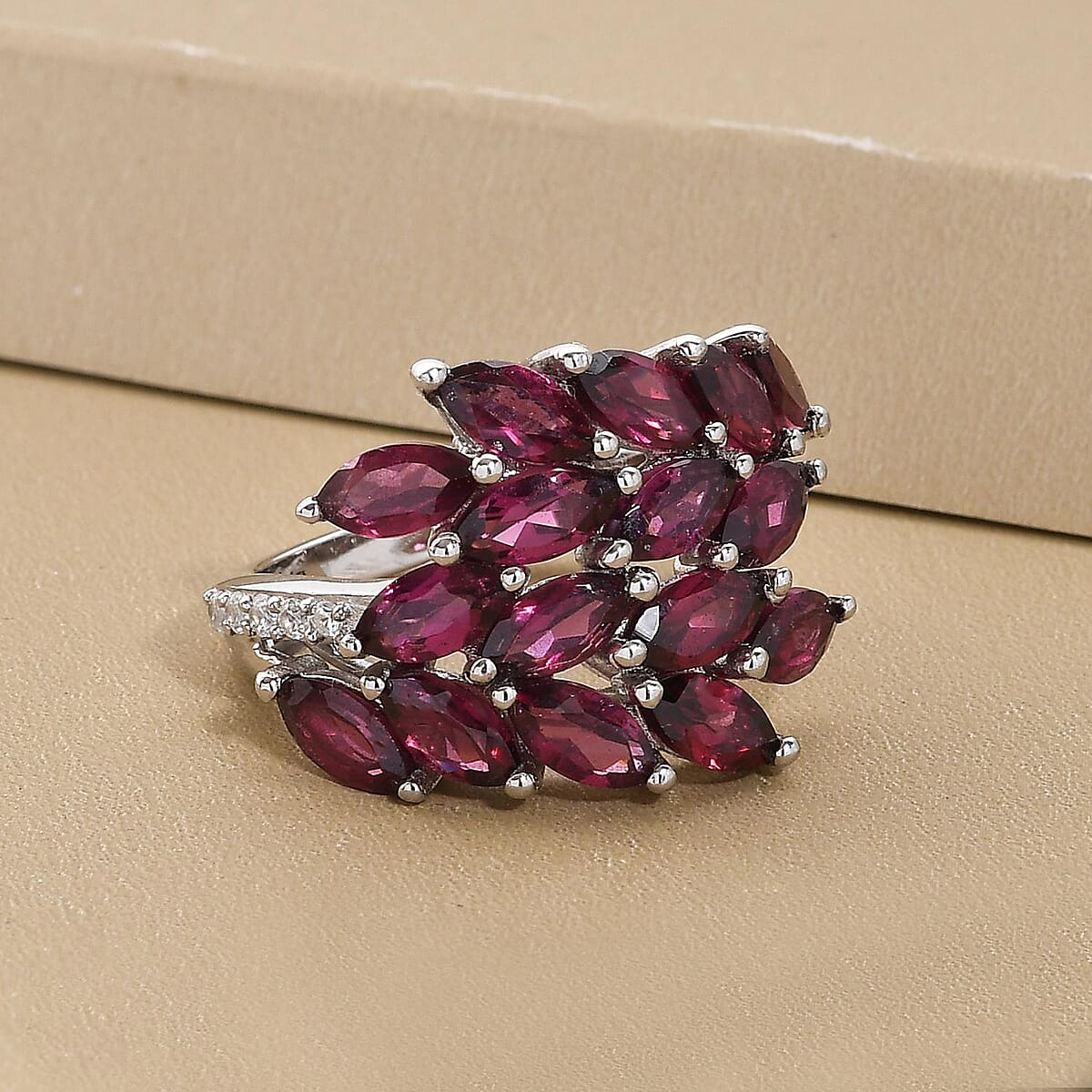 Orissa Rose Garnet and Natural White Zircon Floral Ring in Platinum Over Sterling Silver (Size 7.0) 5.60 ctw image number 1
