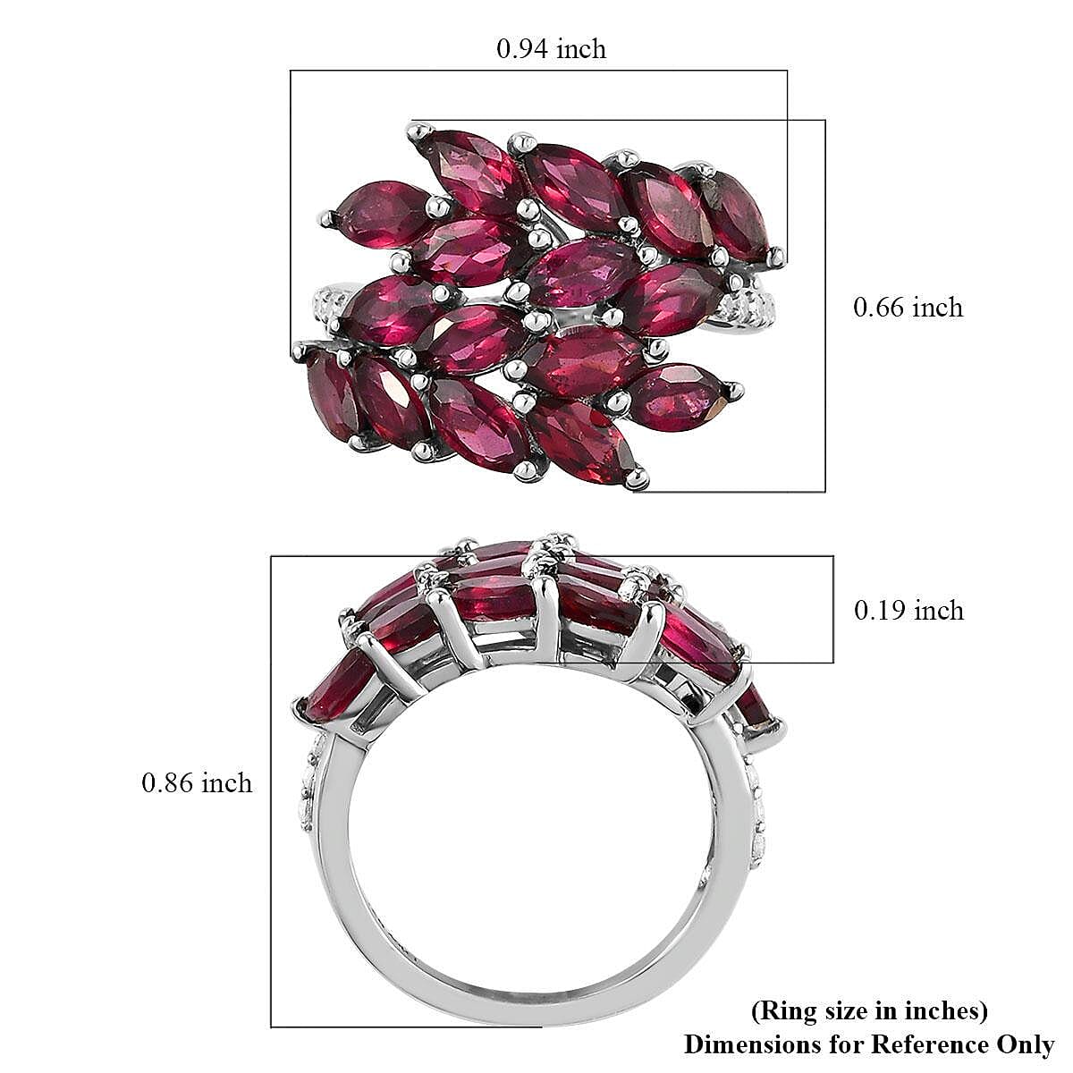 Orissa Rose Garnet and Natural White Zircon Floral Ring in Platinum Over Sterling Silver (Size 7.0) 5.60 ctw image number 5