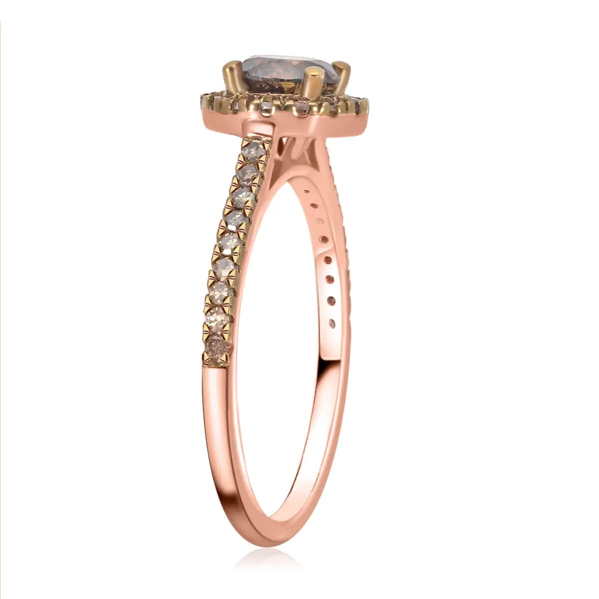 Luxoro Natural Champagne Diamond Ring, 10K Rose Gold Ring, Natural Champagne Diamond Round Shape Ring, Halo Ring, Wedding Ring, Engagement Ring 1.00 ctw image number 4