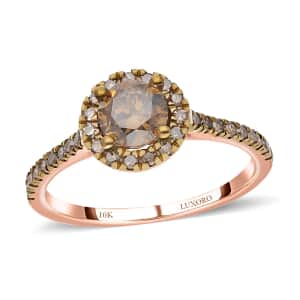 Luxoro Natural Champagne Diamond Ring, 10K Rose Gold Ring, Natural Champagne Diamond Round Shape Ring, Halo Ring, Wedding Ring, Engagement Ring 1.00 ctw