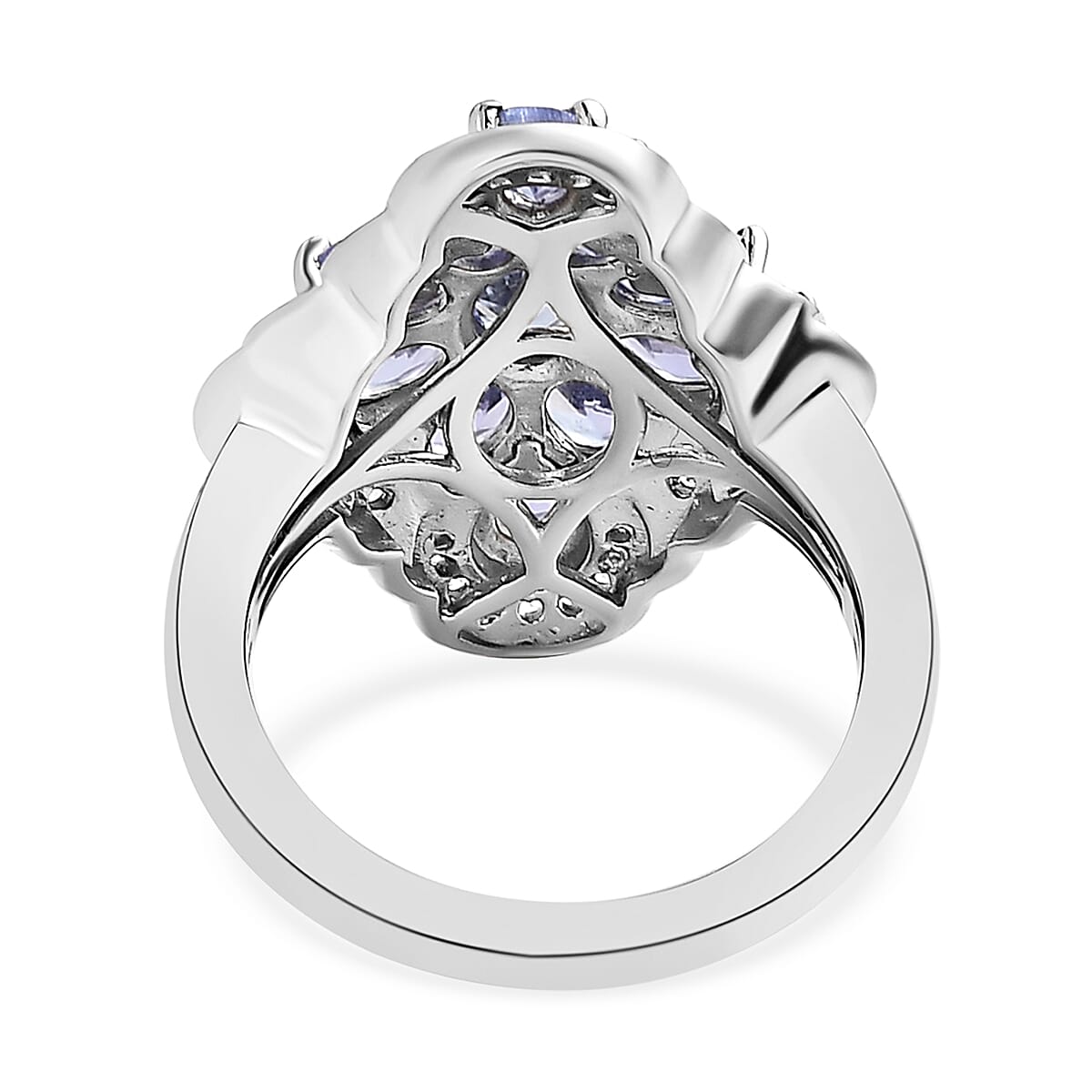 Tanzanite and White Zircon 2.56 ctw Ring in Platinum Over Sterling Silver (Size 8.0)