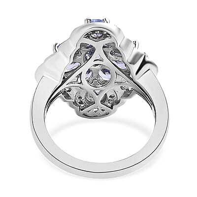 Tanzanite and White Zircon 2.56 ctw Ring in Platinum Over Sterling Silver (Size 8.0)