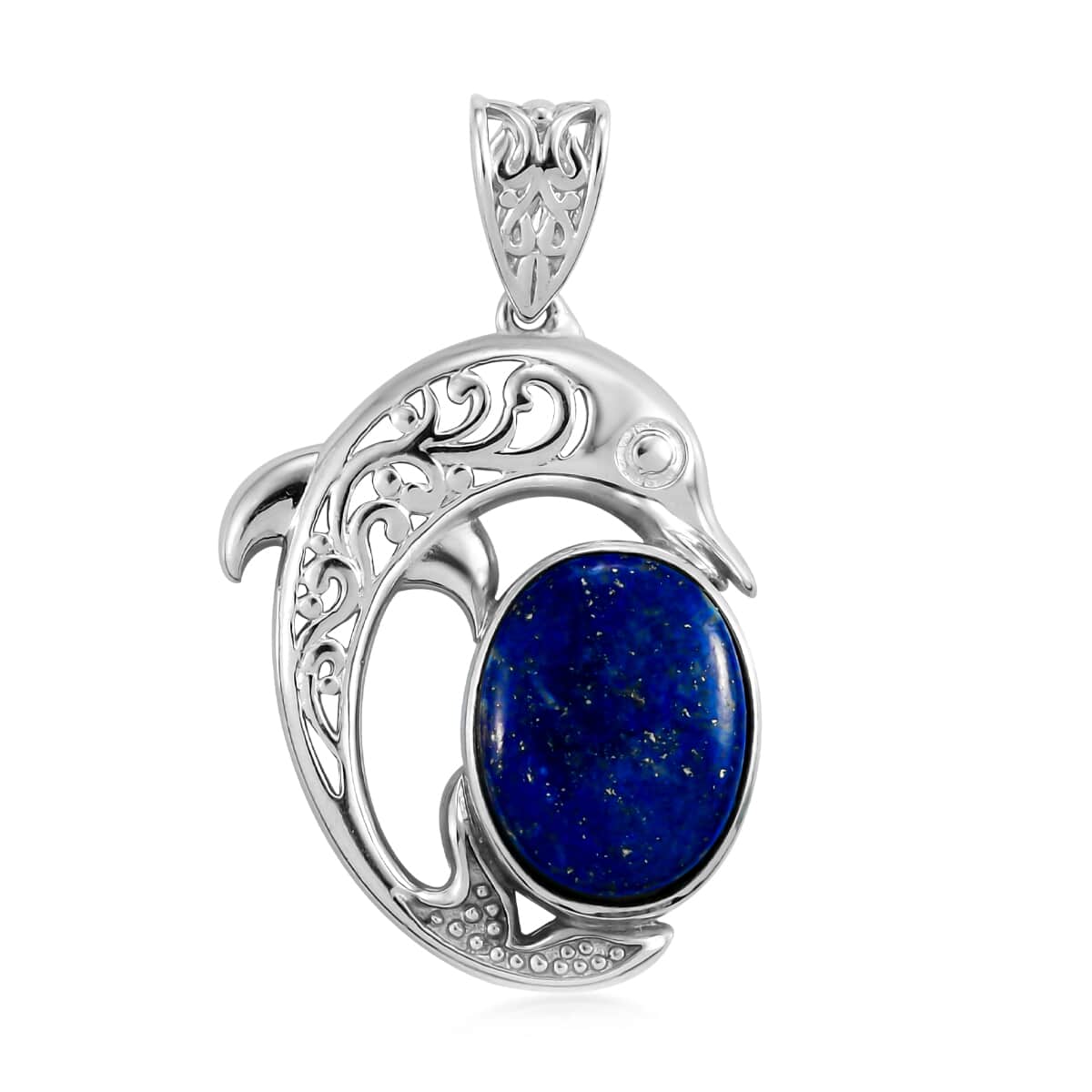 Lapis Lazuli Dolphin Pendant in Platinum Over Copper 9.30 ctw image number 0