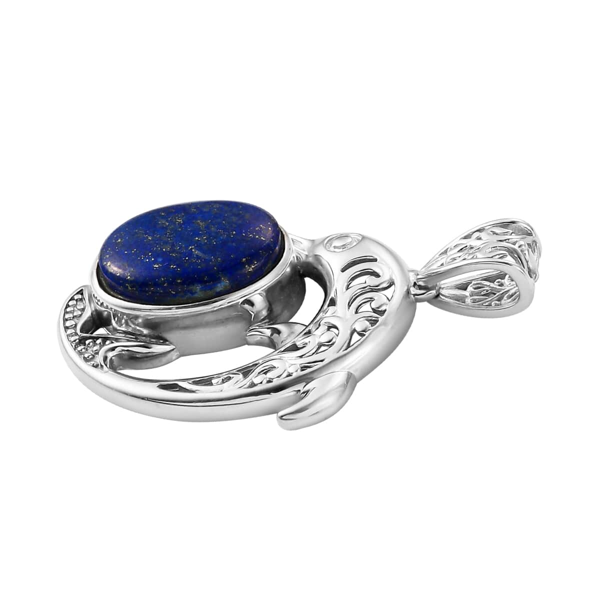 Lapis Lazuli Dolphin Pendant in Platinum Over Copper 9.30 ctw image number 2