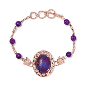 Karis Mojave Purple Turquoise Paper Clip Chain Toggle Clasp Adjustable Bracelet in 18K RG Plated (6.50-8.50In) 21.35 ctw