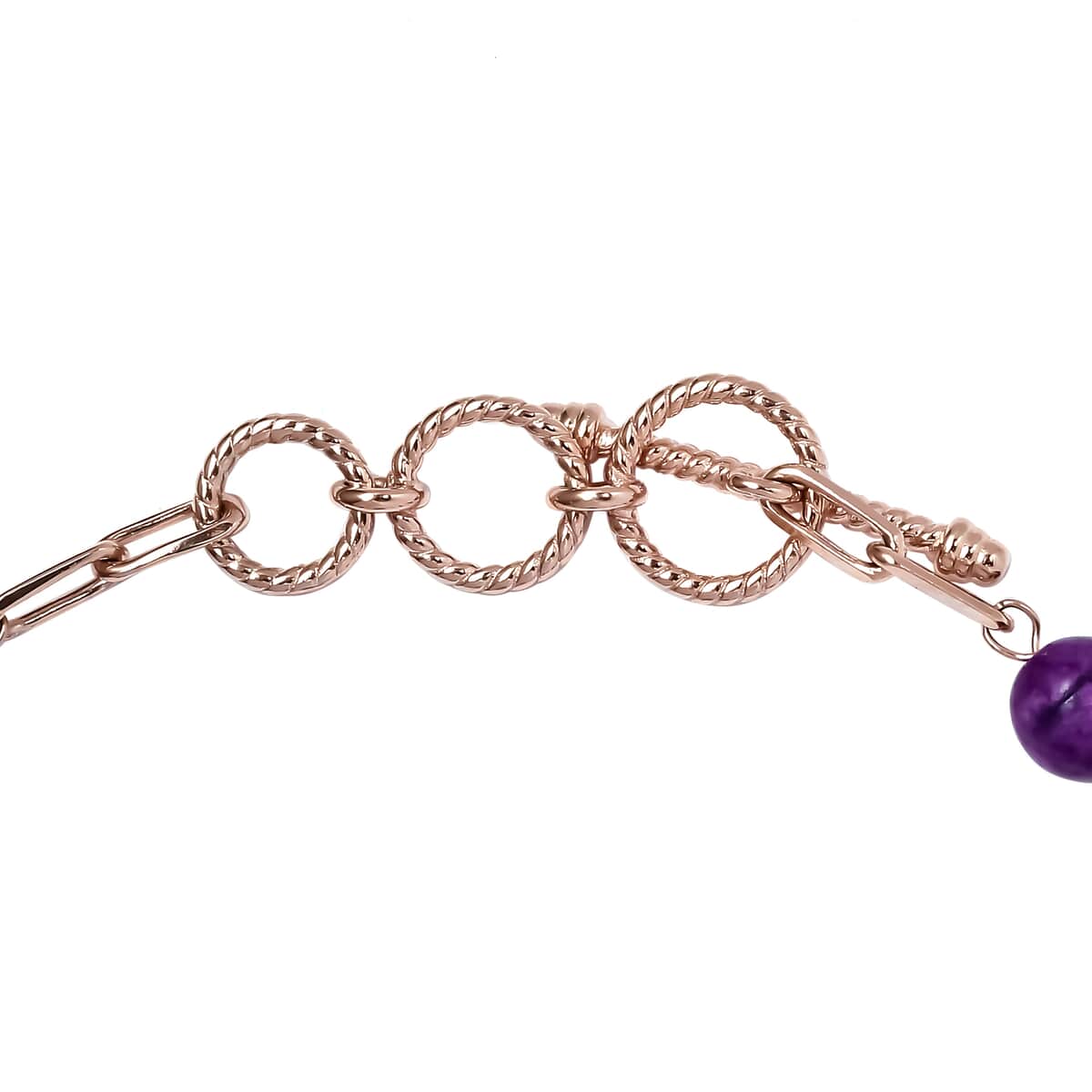Karis Mojave Purple Turquoise Paper Clip Chain Toggle Clasp Adjustable Bracelet in 18K RG Plated (6.50-8.50In) 21.35 ctw image number 3