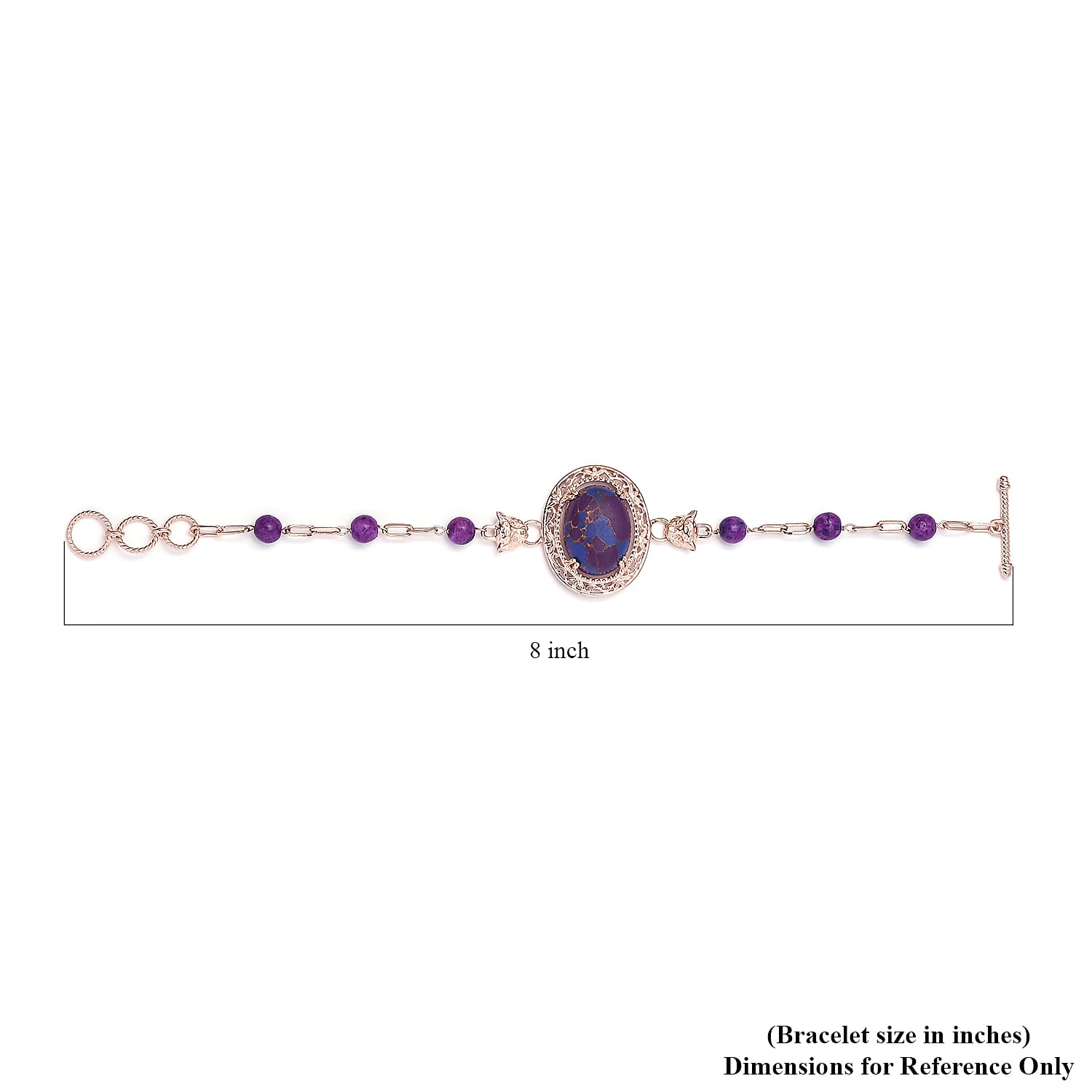 Karis Mojave Purple Turquoise Paper Clip Chain Toggle Clasp Adjustable Bracelet in 18K RG Plated (6.50-8.50In) 21.35 ctw