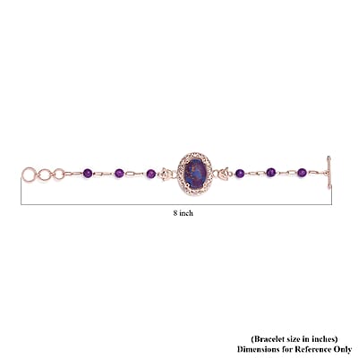 Karis Mojave Purple Turquoise Paper Clip Chain Toggle Clasp Adjustable Bracelet in 18K RG Plated (6.50-8.50In) 21.35 ctw