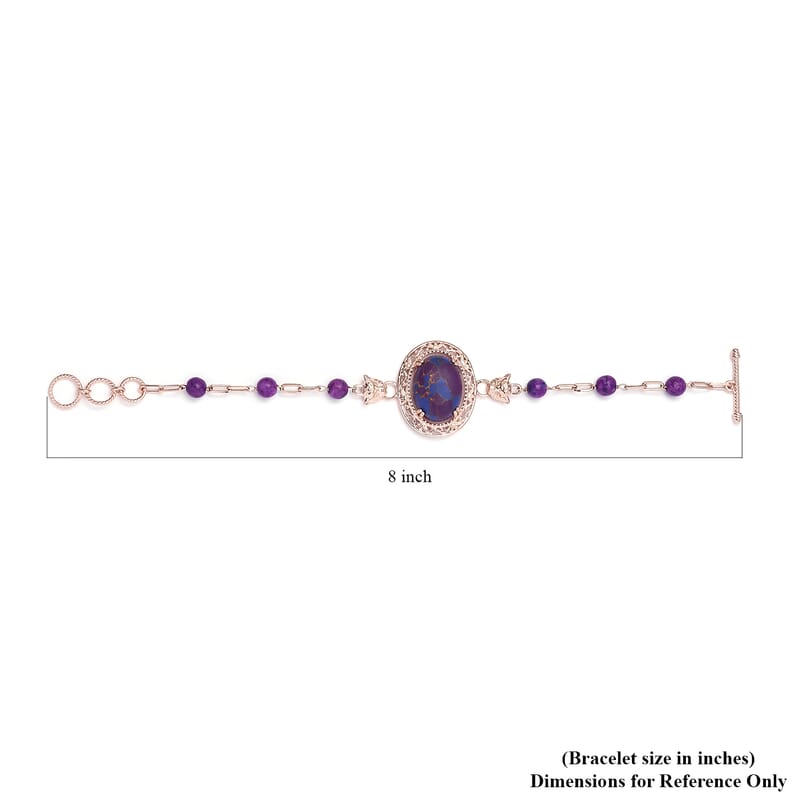 Karis Mojave Purple Turquoise Paper Clip Chain Toggle Clasp Adjustable Bracelet in 18K RG Plated (6.50-8.50In) 21.35 ctw
