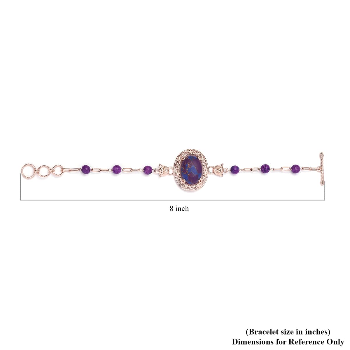 Karis Mojave Purple Turquoise Paper Clip Chain Toggle Clasp Adjustable Bracelet in 18K RG Plated (6.50-8.50In) 21.35 ctw image number 4
