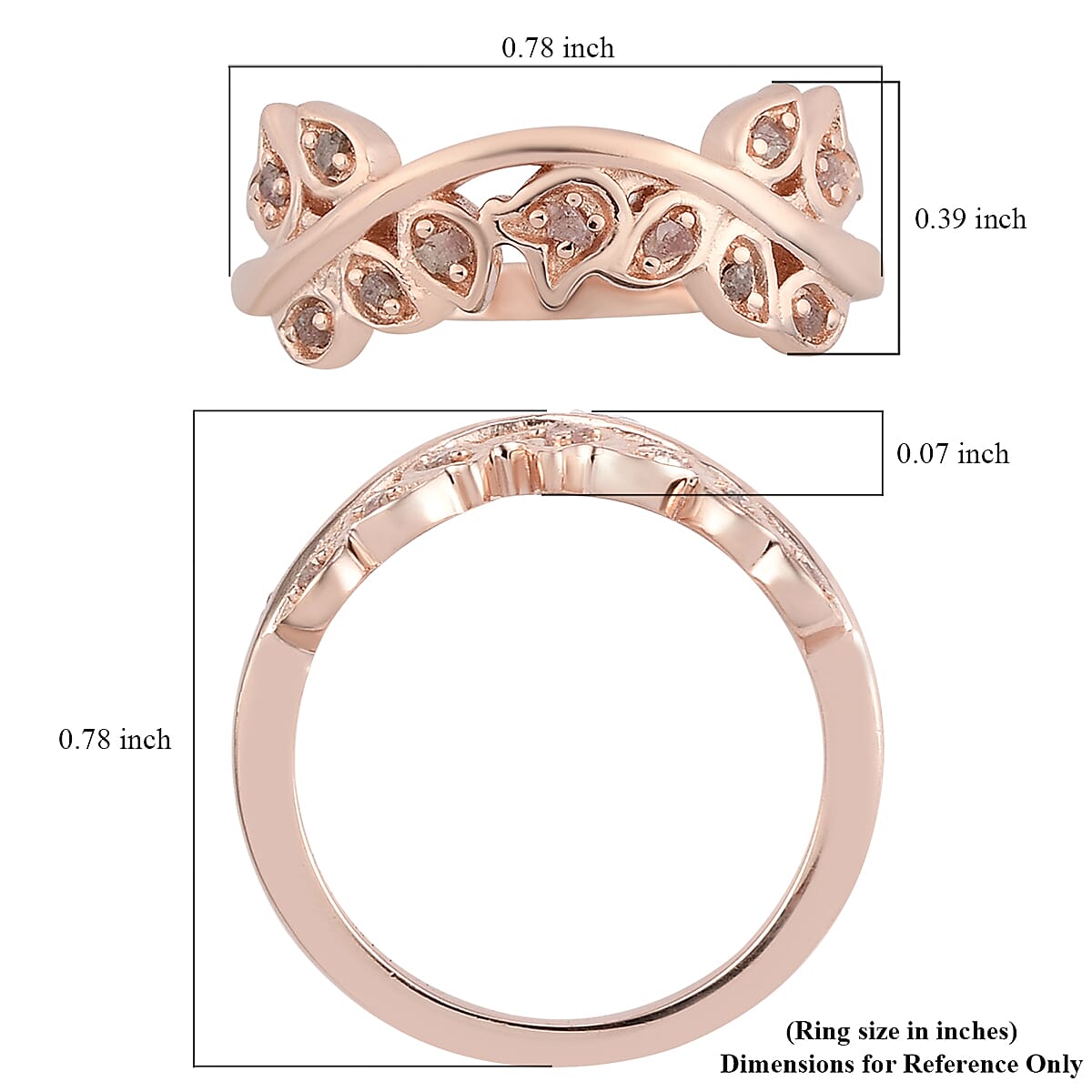 Uncut Natural Pink Diamond Band Ring in Vermeil Rose Gold Over Sterling Silver (Size 10.0) 0.10 ctw