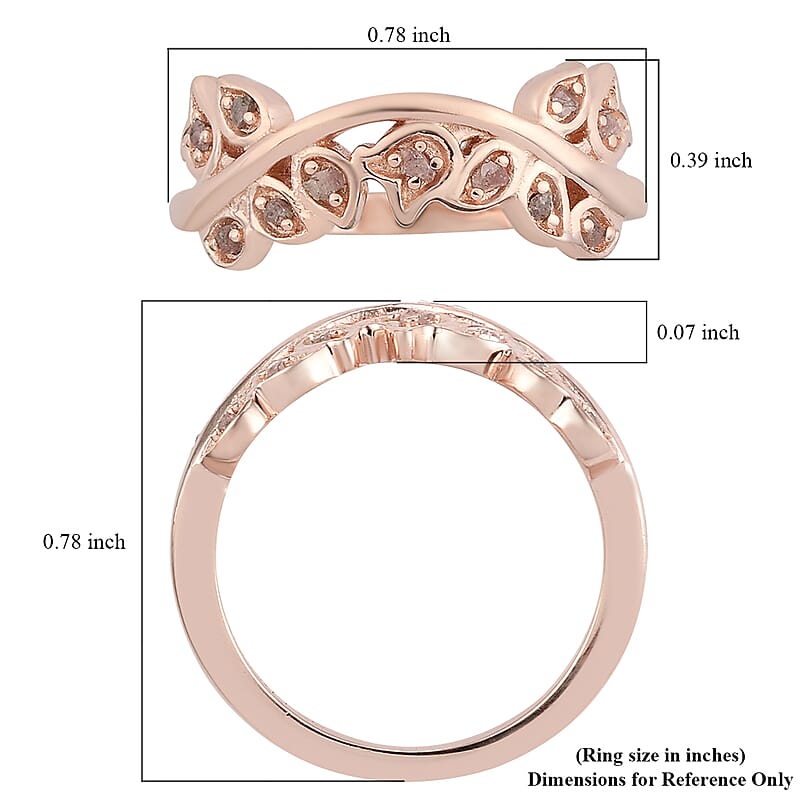 Uncut Natural Pink Diamond Band Ring in Vermeil Rose Gold Over Sterling Silver (Size 10.0) 0.10 ctw