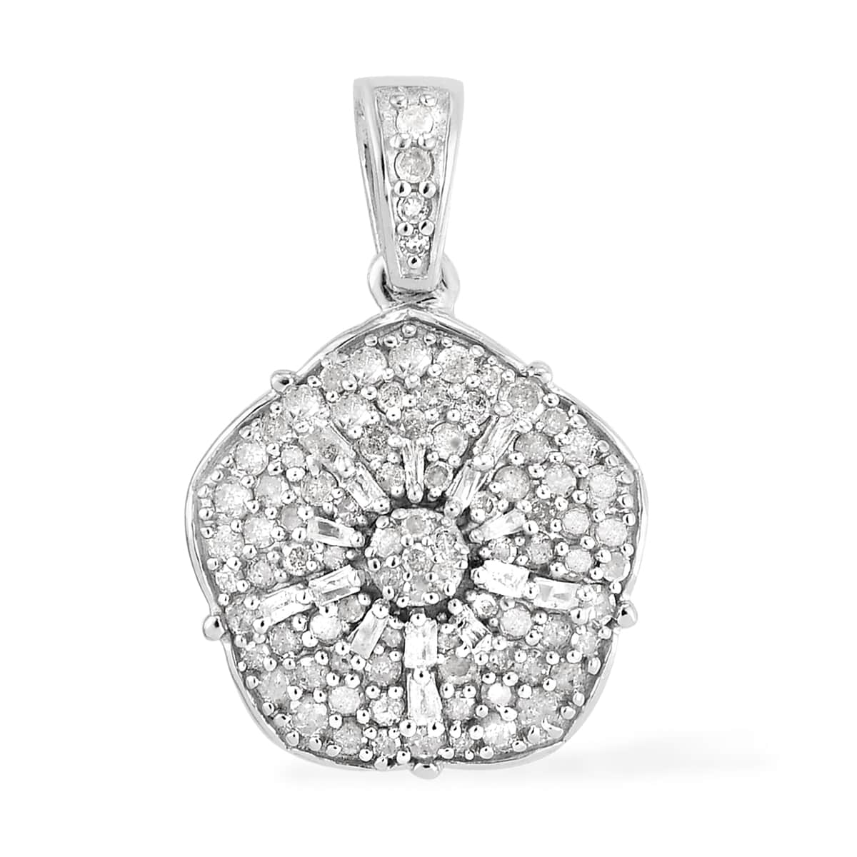 Diamond Floral Pendant in Platinum Over Sterling Silver 1.00 ctw image number 0