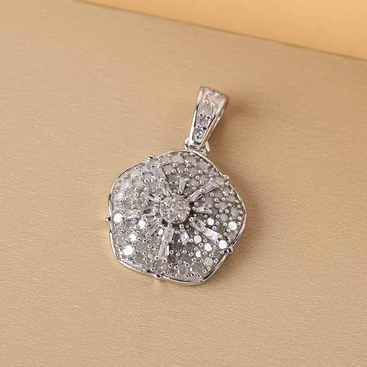 Diamond Floral Pendant in Platinum Over Sterling Silver 1.00 ctw image number 1
