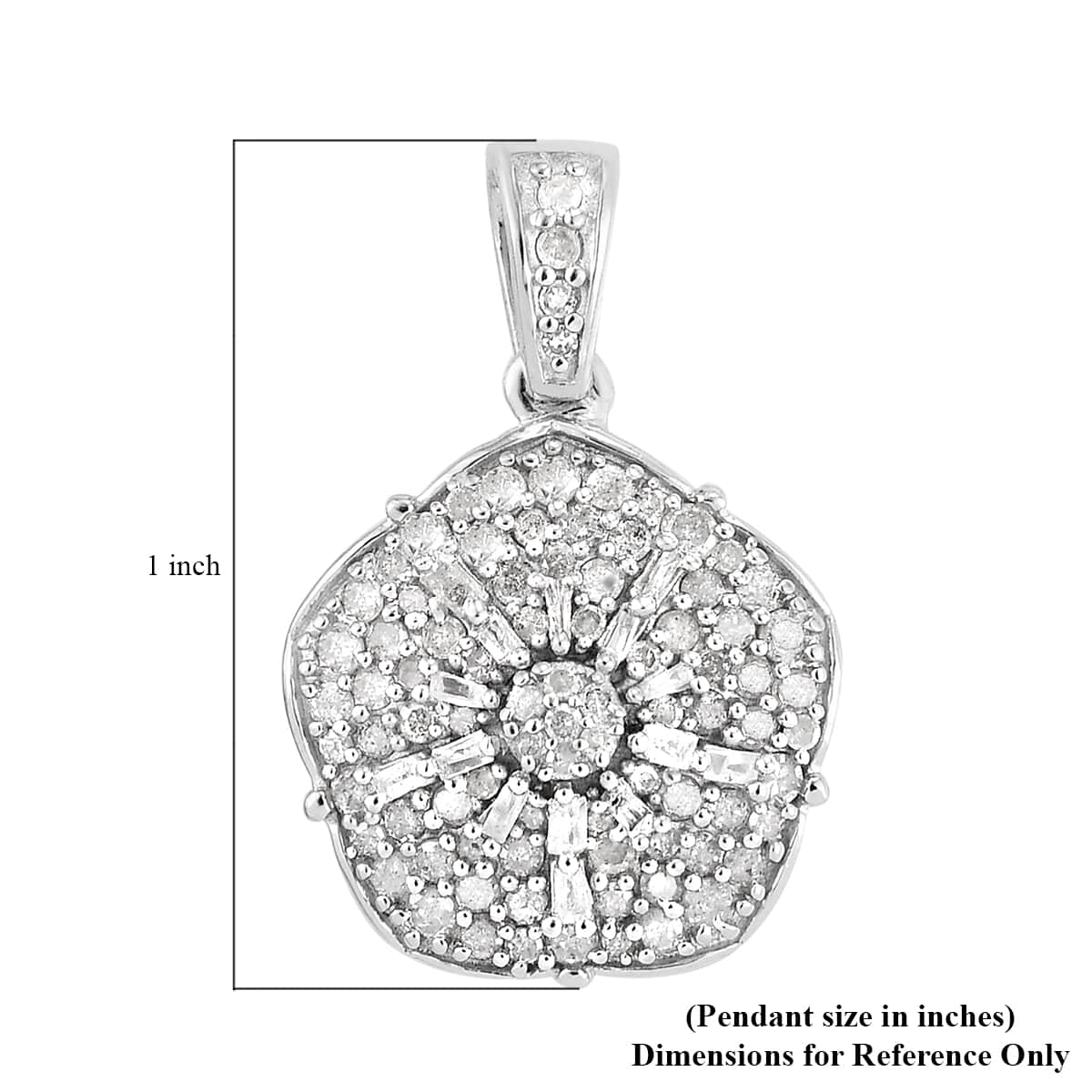 Diamond Floral Pendant in Platinum Over Sterling Silver 1.00 ctw image number 4