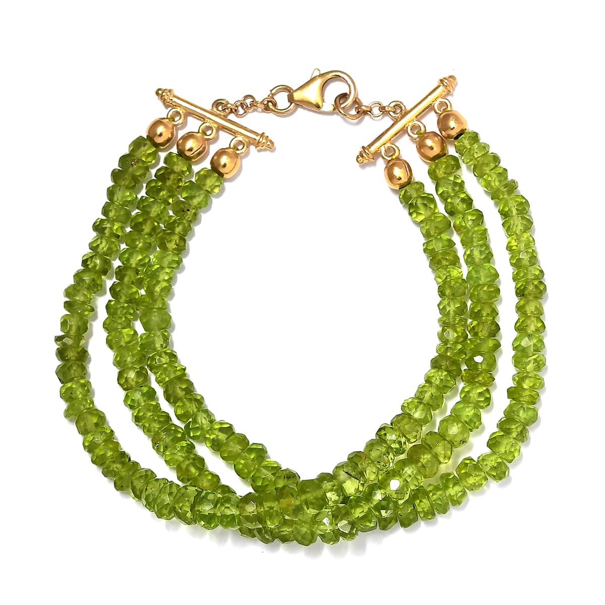American Natural Arizona Peridot 3 Row Bracelet in Vermeil Yellow Gold Over Sterling Silver (7.25In) 97.30 ctw image number 0
