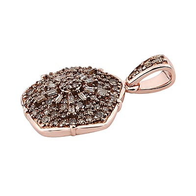 Natural Champagne Diamond Floral Pendant in Rhodium and Vermeil Rose Gold Over Sterling Silver 1.00 ctw