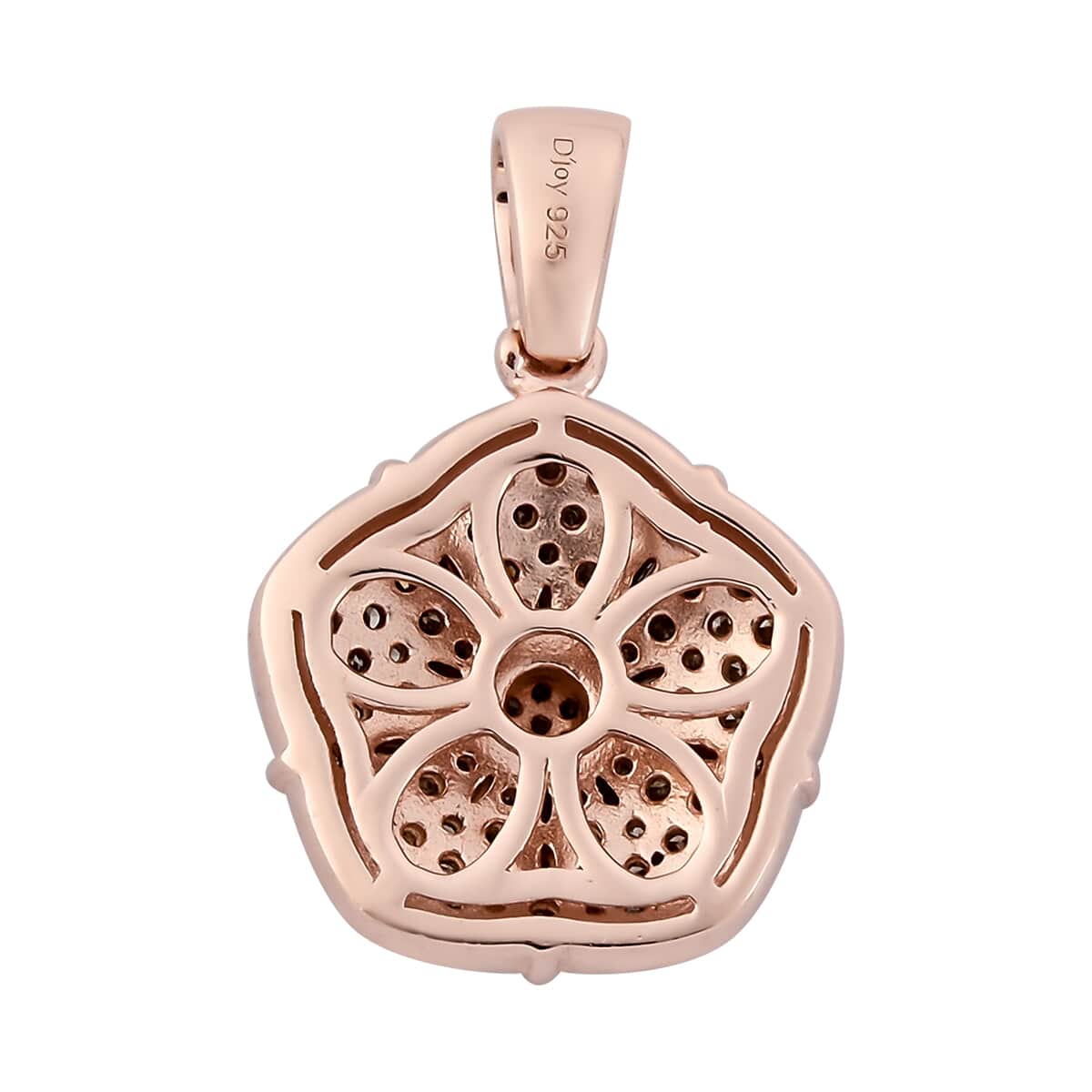 Natural Champagne Diamond Floral Pendant in Rhodium and Vermeil Rose Gold Over Sterling Silver 1.00 ctw image number 3