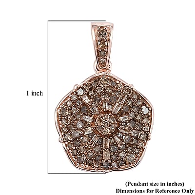 Natural Champagne Diamond Floral Pendant in Rhodium and Vermeil Rose Gold Over Sterling Silver 1.00 ctw