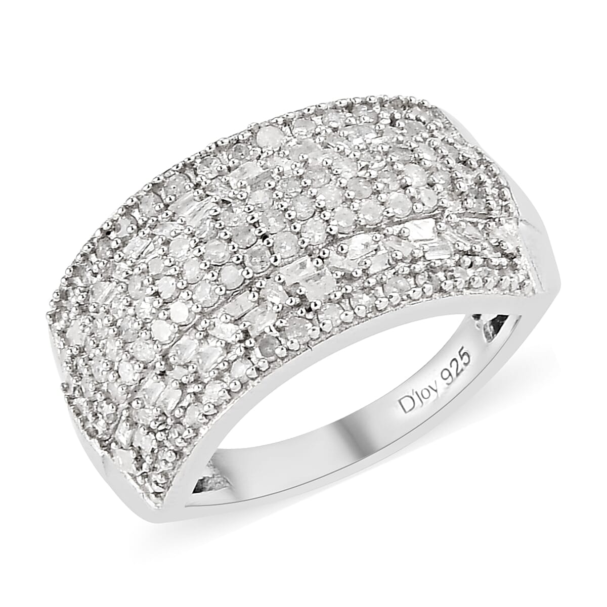 Diamond Band Ring in Platinum Over Sterling Silver (Size 10.0) 1.00 ctw