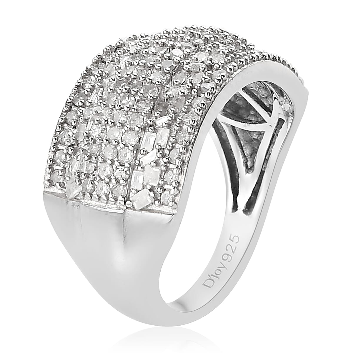 Diamond Band Ring in Platinum Over Sterling Silver (Size 10.0) 1.00 ctw