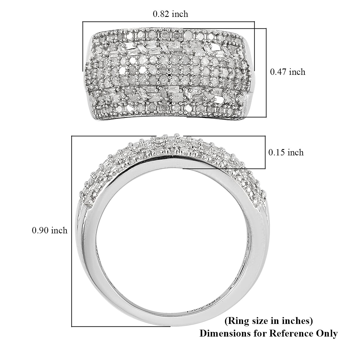 Diamond Band Ring in Platinum Over Sterling Silver (Size 10.0) 1.00 ctw