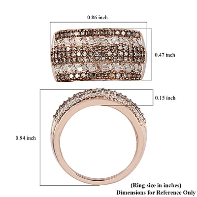 Natural Champagne and White Diamond Band Ring in Vermeil Rose Gold Over Sterling Silver (Size 10.0) 1.00 ctw