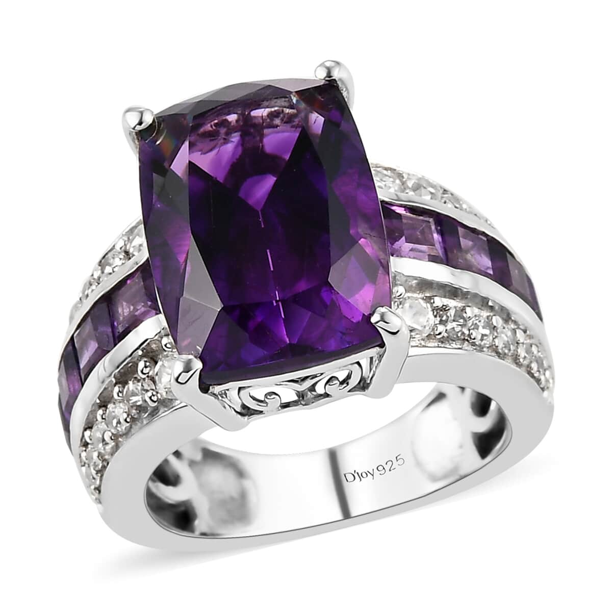 Moroccan Amethyst, Amethyst and Natural White Zircon Ring in Platinum Over Sterling Silver (Size 5.0) 8.60 ctw image number 0