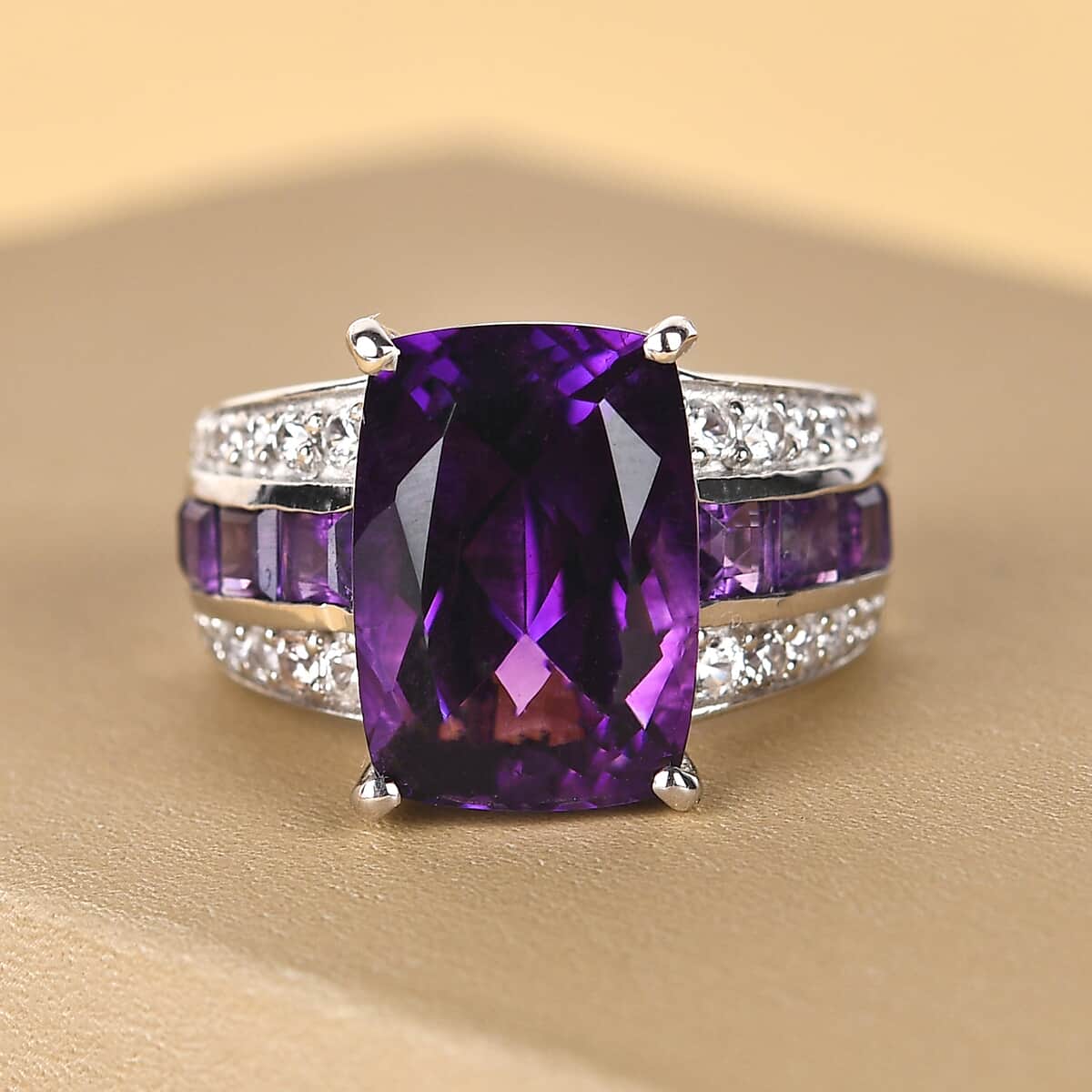 Moroccan Amethyst, Amethyst and Natural White Zircon Ring in Platinum Over Sterling Silver (Size 5.0) 8.60 ctw image number 1