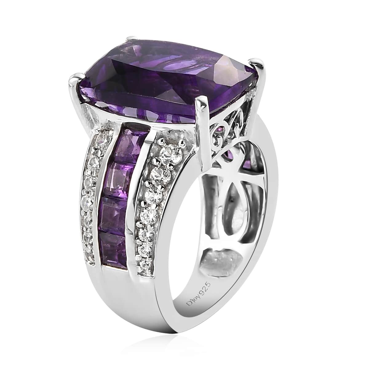Moroccan Amethyst, Amethyst and Natural White Zircon Ring in Platinum Over Sterling Silver (Size 5.0) 8.60 ctw image number 3
