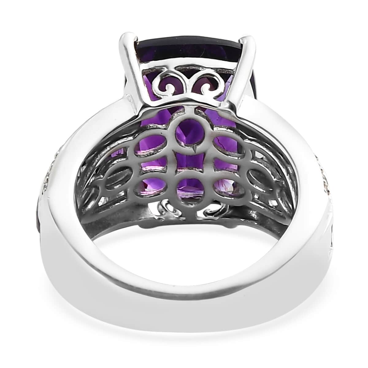 Moroccan Amethyst, Amethyst and Natural White Zircon Ring in Platinum Over Sterling Silver (Size 5.0) 8.60 ctw image number 4