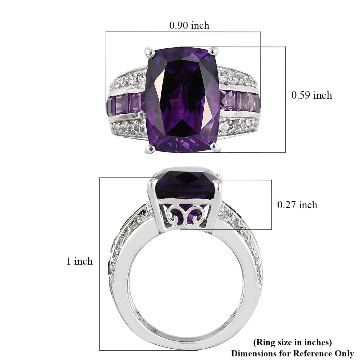 Moroccan Amethyst, Amethyst and Natural White Zircon Ring in Platinum Over Sterling Silver (Size 5.0) 8.60 ctw image number 5