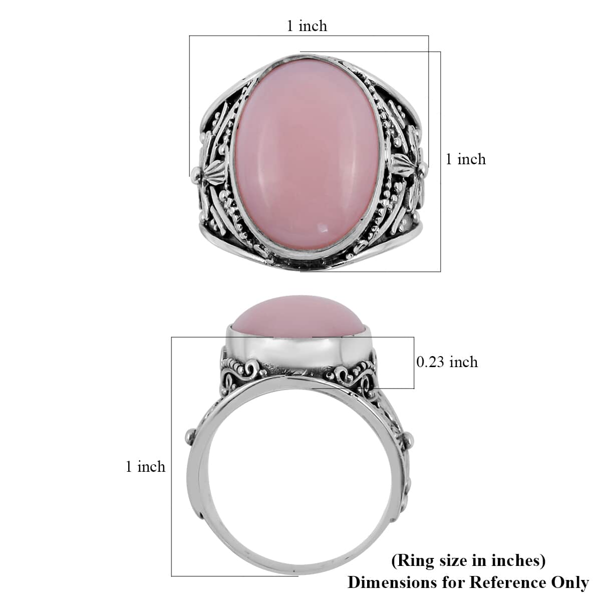 Bali Legacy Peruvian Pink Opal Ring in Sterling Silver (Size 6.0) 10 Grams 16.90 ctw image number 5