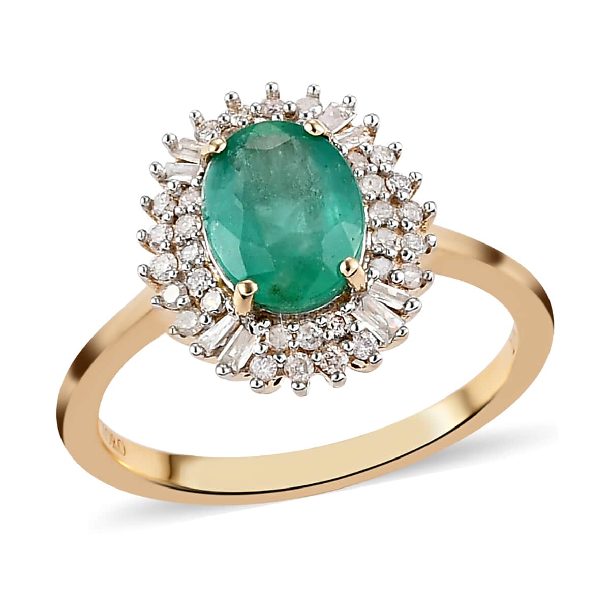 LUXORO 10K Yellow Gold AAA Premium Emerald and Diamond Halo Ring (Size 6.0) 2.30 Grams 1.35 ctw image number 0
