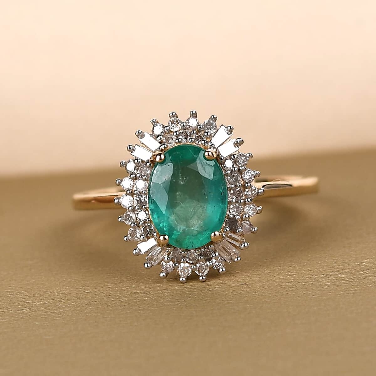 Luxoro 10K Yellow Gold AAA Kagem Zambian Emerald and Diamond Double Halo Ring (Size 6.0) 2.30 Grams 1.35 ctw image number 1