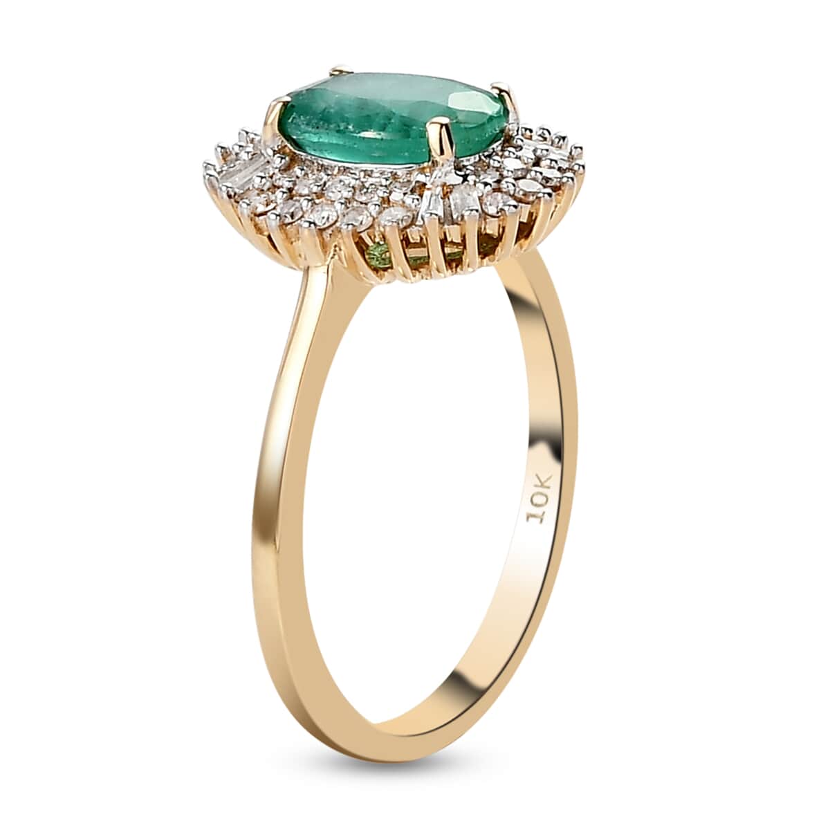 Luxoro 10K Yellow Gold AAA Kagem Zambian Emerald and Diamond Double Halo Ring (Size 6.0) 2.30 Grams 1.35 ctw image number 3
