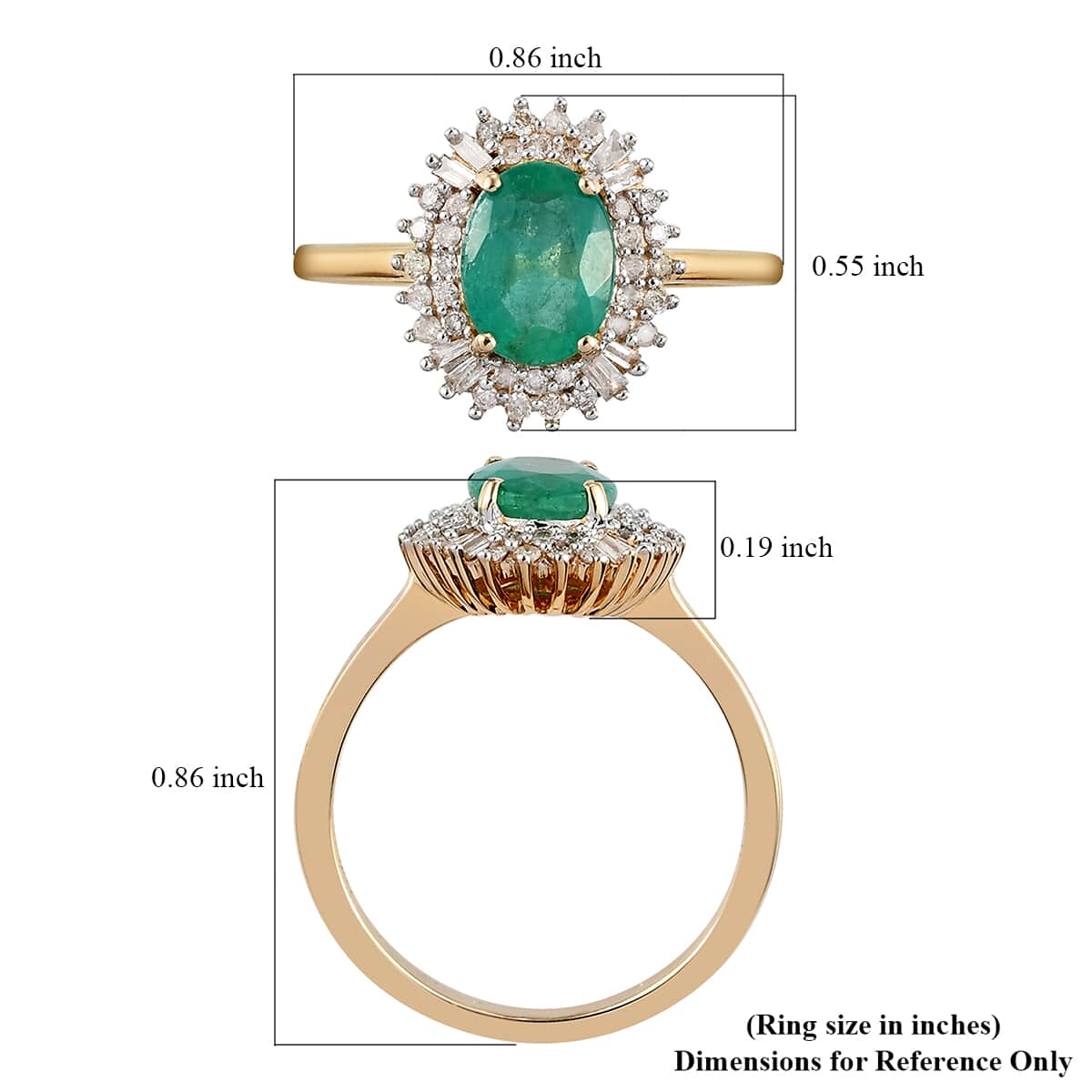 LUXORO 10K Yellow Gold AAA Premium Emerald and Diamond Halo Ring (Size 6.0) 2.30 Grams 1.35 ctw image number 5