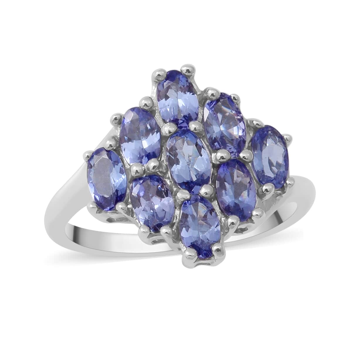 Tanzanite Cluster Ring in Platinum Over Sterling Silver (Size 8.0) 2.00 ctw image number 0