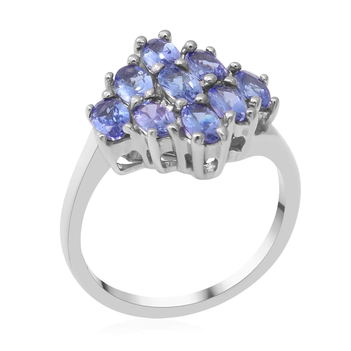 Tanzanite Cluster Ring in Platinum Over Sterling Silver (Size 8.0) 2.00 ctw image number 2